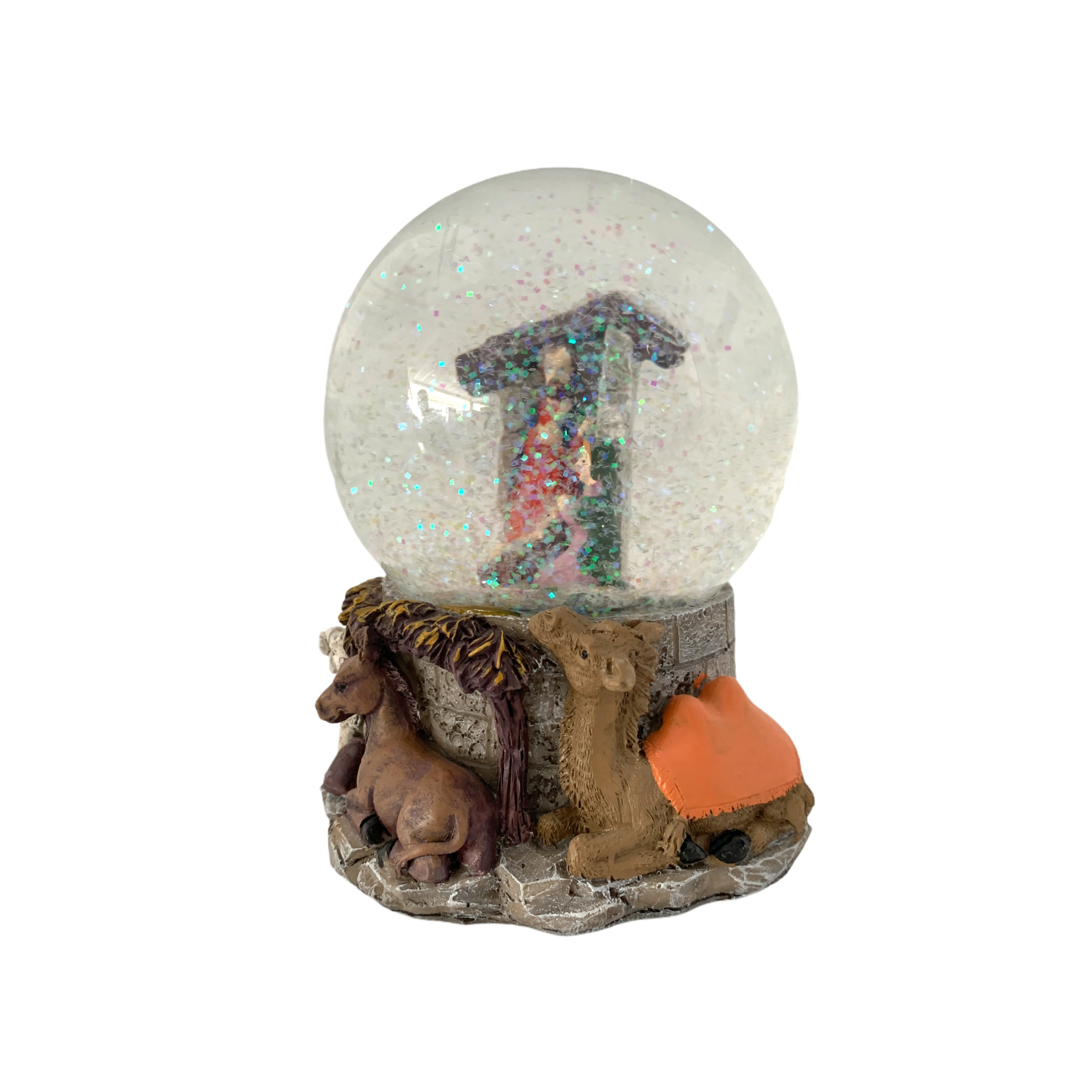 Χρισουγεννιάτικη Μουσική Χιονόμπαλα Φάτνη Ζώα 14cm