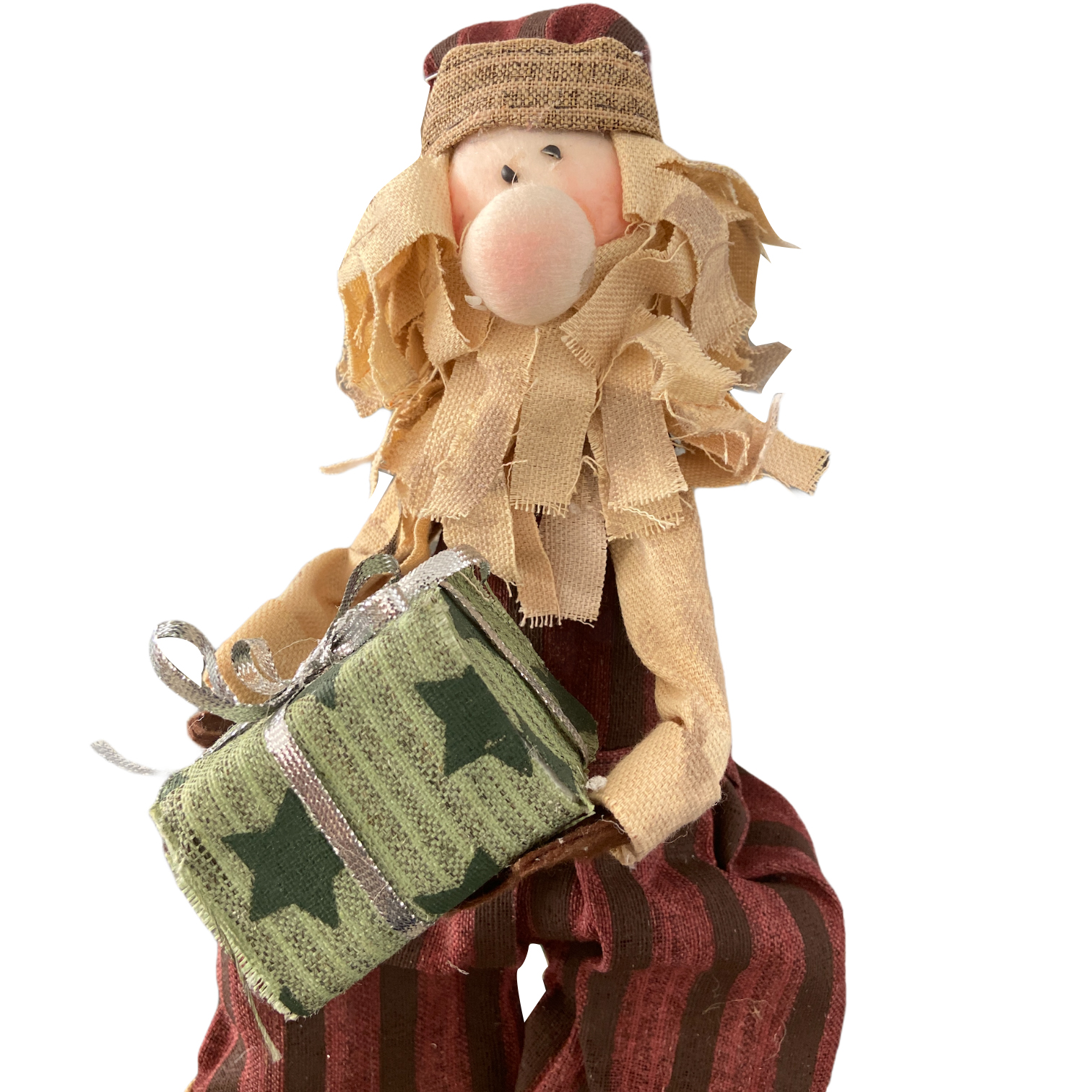 Χριστουγεννιάτικη Διακοσμητική Φιγούρα Άη Βασίλης Καθιστός Ριγέ Παντελόνι Δώρο 42cm