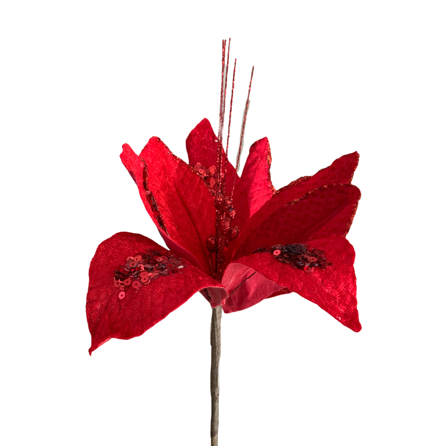 Χριστουγεννιάτικο Διακοσμητικό Αλεξανδρινό Κόκκινο Πούλιες Glitter Φ25 30cm