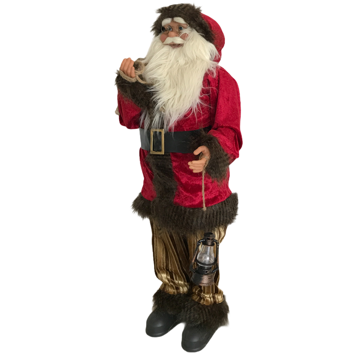 Χριστουγεννιάτικος Αληθοφανής Άη Βασίλης Ριγέ Καφέ Παντελόνι Φανάρι 91cm