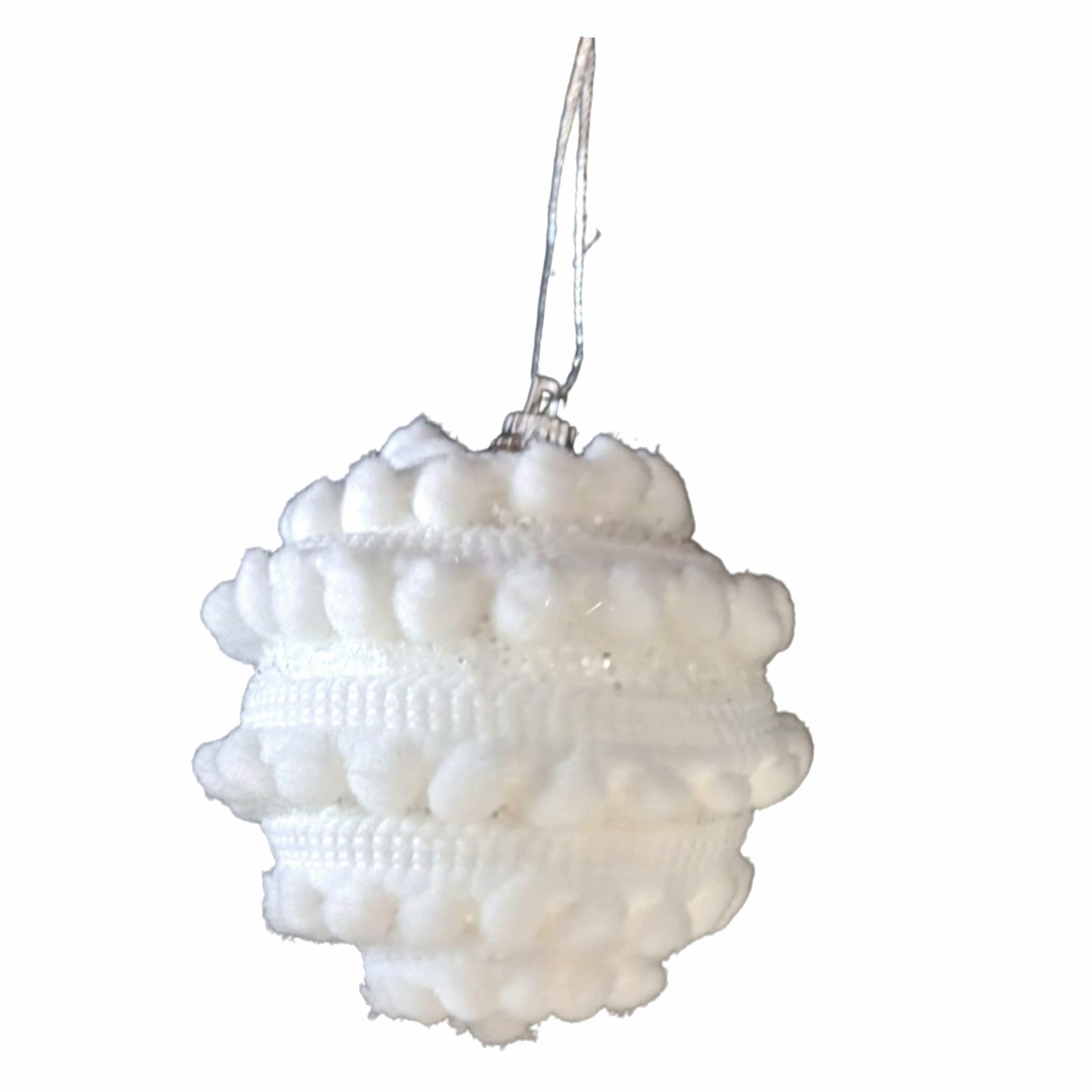 Χριστουγεννιάτικες Μπάλες Σετ Λευκές Pon Pon Glitter 6cm 6τμχ
