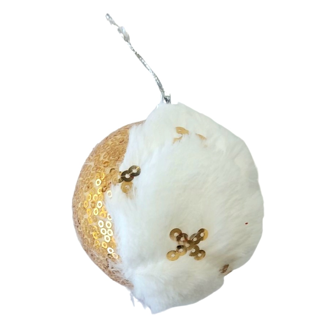 Χριστουγεννιάτικες Μπάλες Σετ Λευκή Γούνα Χρυσές Πούλιες 8cm 3τμχ