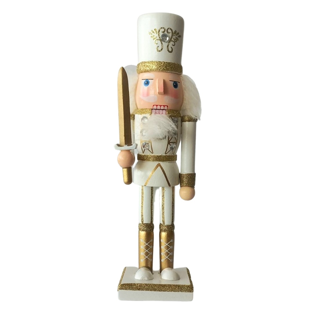 ΧΡΣ Διακοσμητικός Στρατιώτης Λευκή-Χρυσή Στολή 4 Σχέδια Στρας 25cm