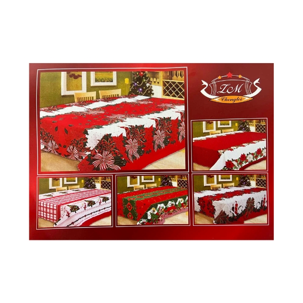 Χριστουγεννιάτικο Τραπεζομάντηλο Λευκό-Κόκκινο Με Καμπάνες 150x220cm