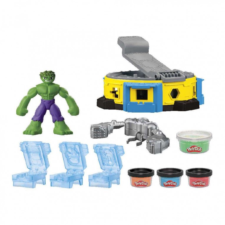 Play-Doh Marvel Hulk Smash & Squish Σετ Παιχνιδιού με 1 Φιγούρα και 4 Βαζάκια (F9826)