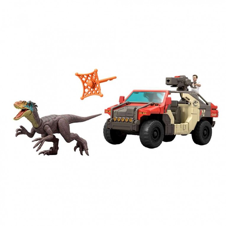 Jurassic World Rebirth Launch N Battle Όχημα με 1 Φιγούρα & 1 Βελοσιράπτορα (JGB59)