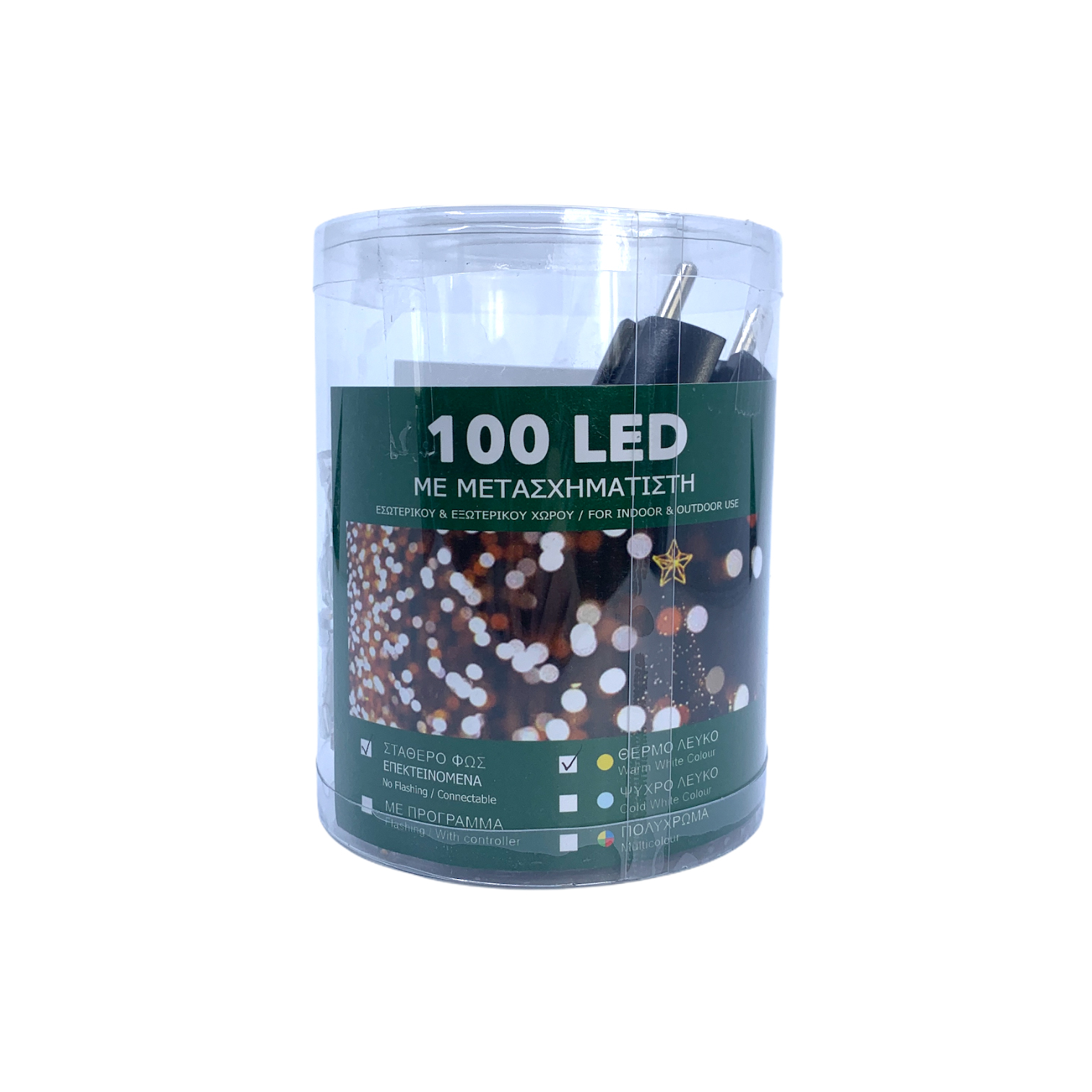 100 Λαμπάκια Led Σταθερά Λευκό Θερμό Επεκτεινόμενα&Μετασχηματιστή 9m Διάφανο Καλώδιο