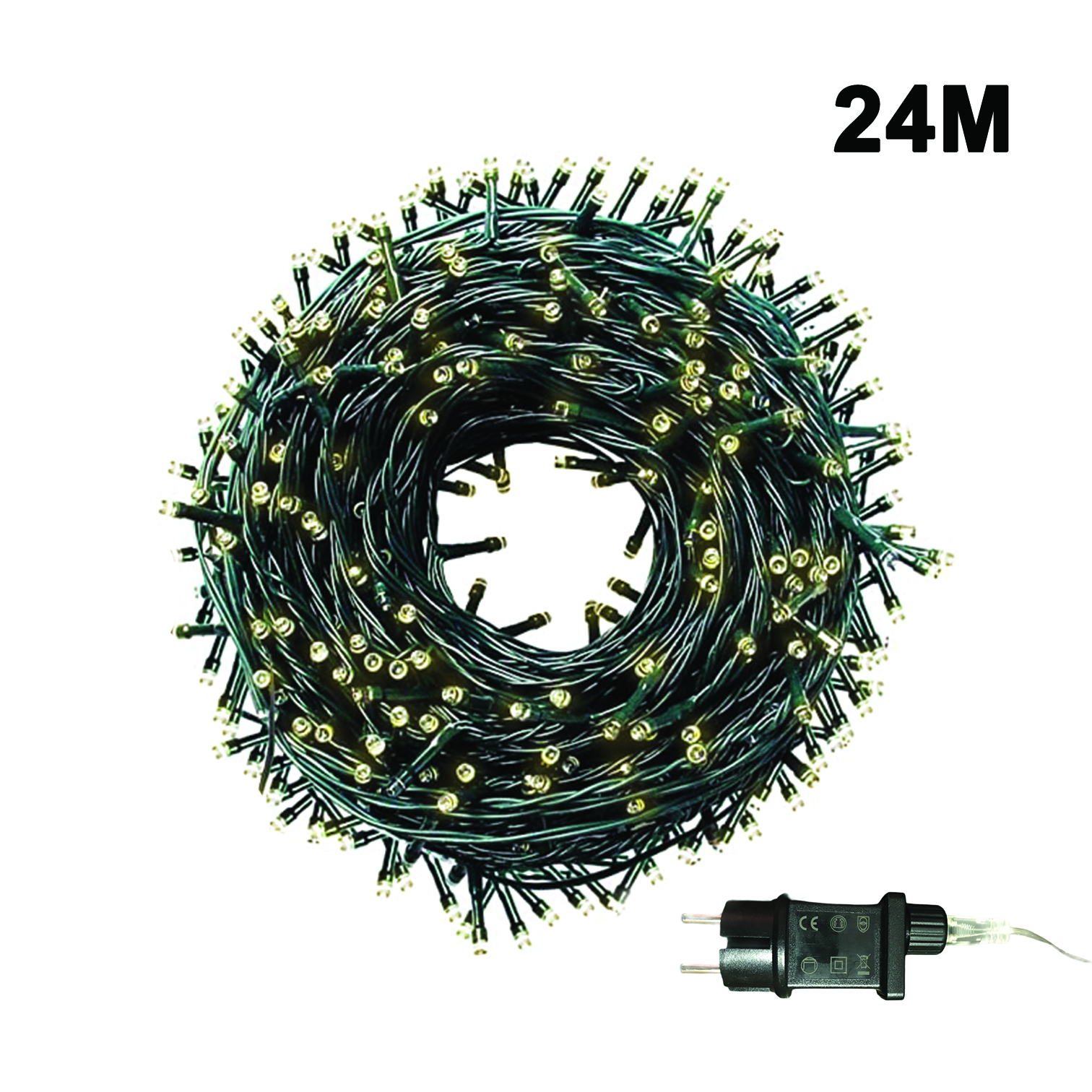 300 Λαμπάκια Led Πρόγραμμα Λευκό Θερμό Μετασχηματιστή 24m Πράσινο Καλώδιο