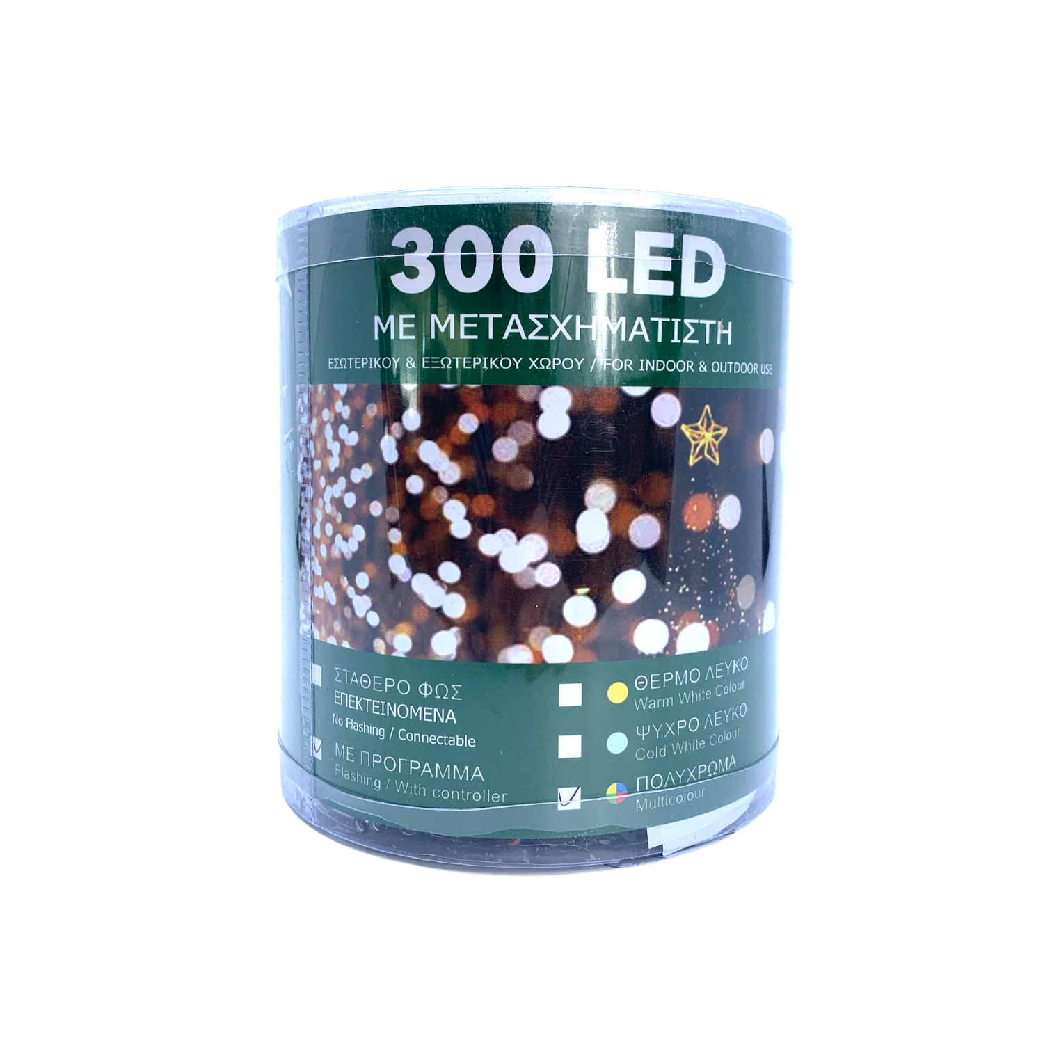 300 Λαμπάκια Led Σταθερά Λευκό Θερμό Μεταστχηματιστή 24m Πράσινο Καλώδιο