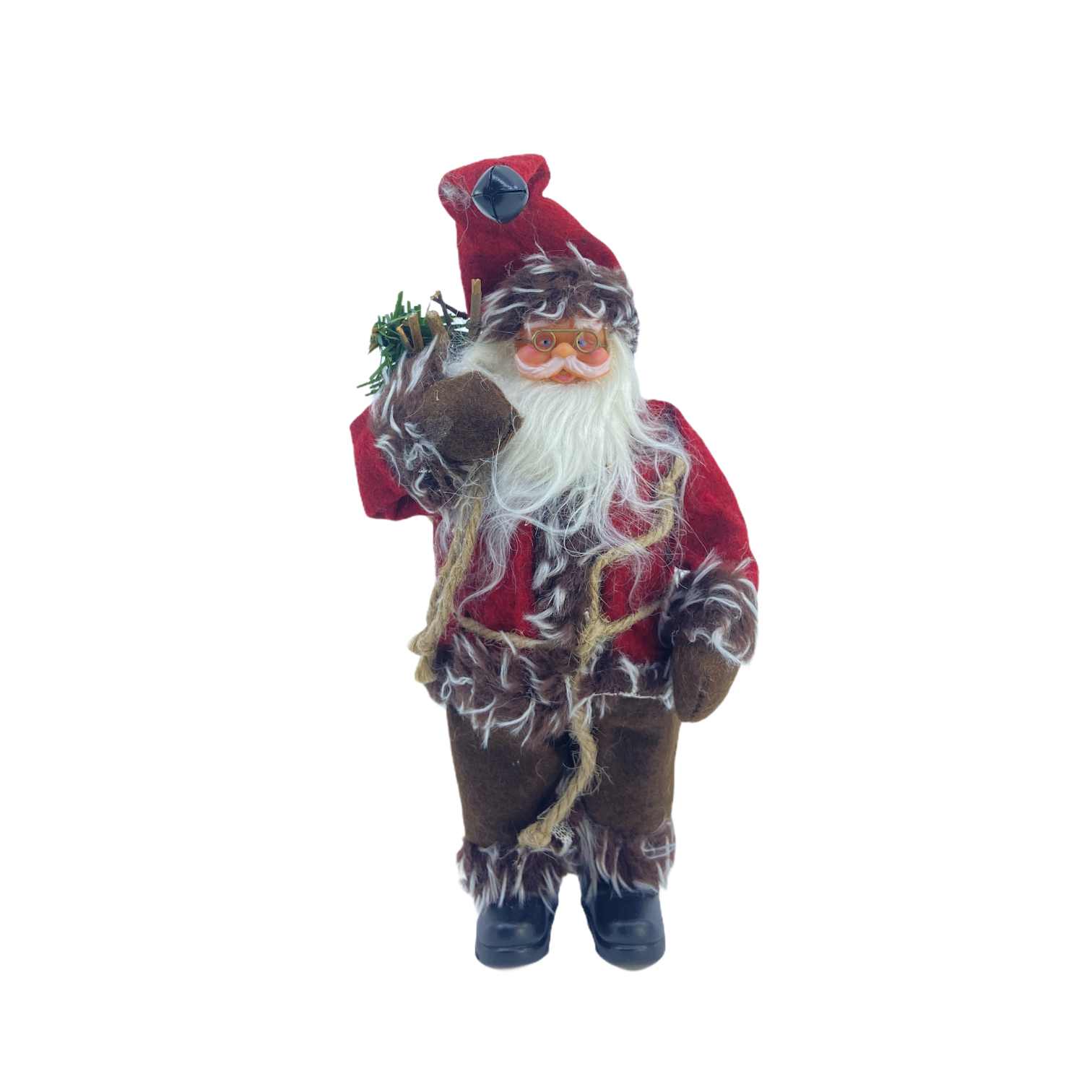 Χριστουγεννιάτικος Αληθοφανής Άη Βασίλης Κόκκινος-Καφέ Σκούφος Κουδουνάκι 23cm