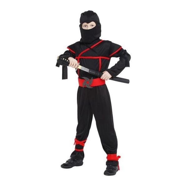 Αποκριάτικη Στολή Παιδική Ninja Μαύρη Με Κόκκινες Κορδέλες Μ (4-6)