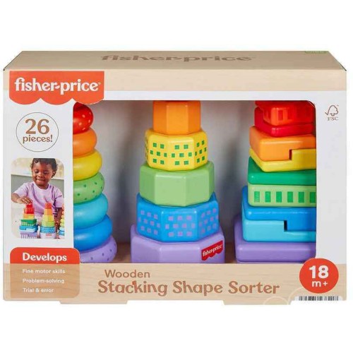 Fisher-Price Ξύλινες Πυραμίδες Πολύχρωμα Σχήματα (HXT76)