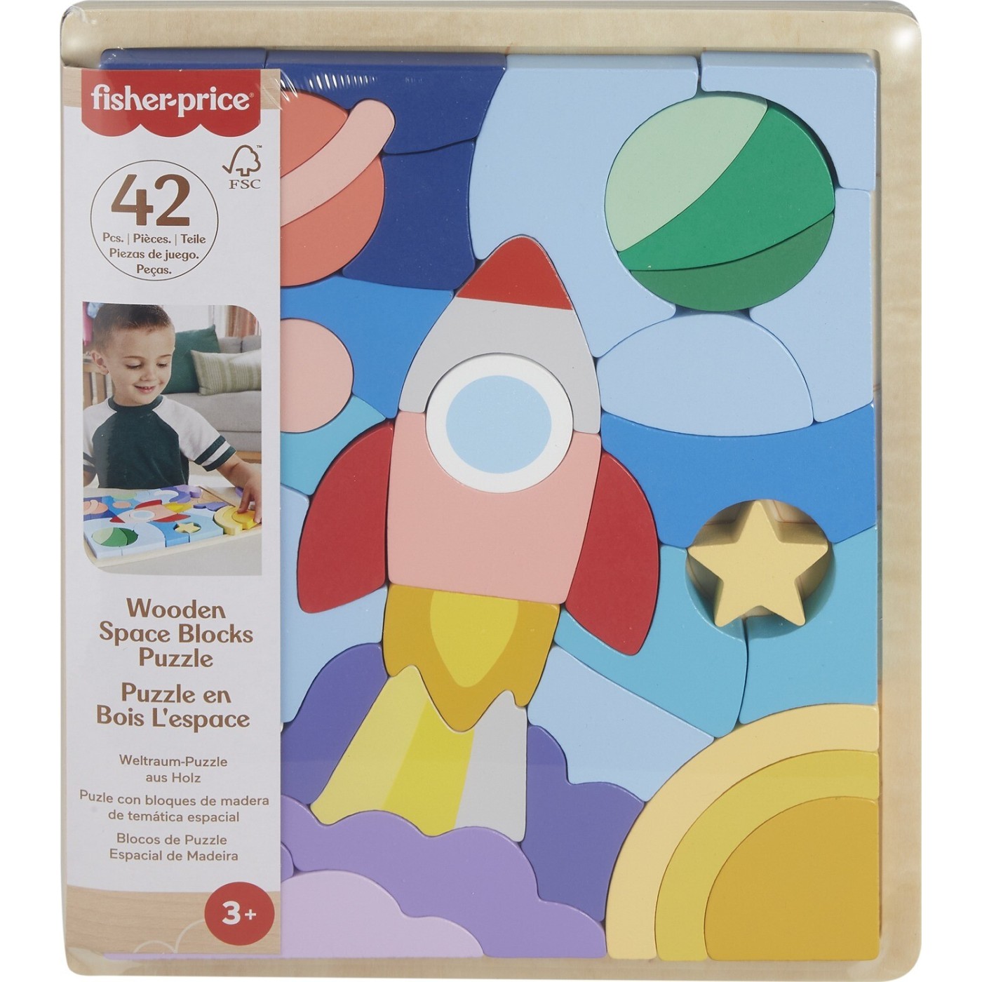 Fisher-Price Ξύλινο Παζλ Διάστημα 42 Κομμάτια (HXY42)