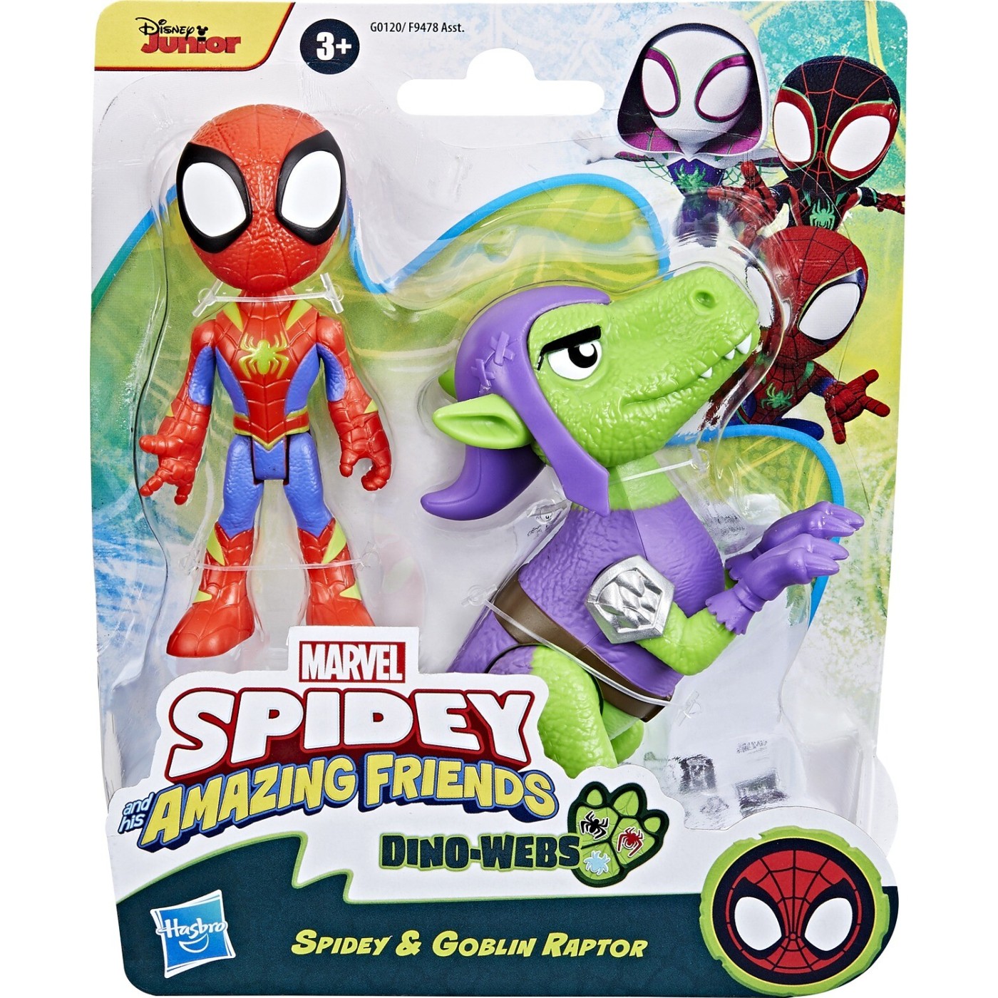 Hasbro Spiderman Marvel Spidey And His Amazing Friends Dino-Webs, Spidey And Goblin Raptor Action Figures Set (F9478/G0120)