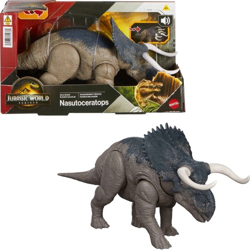 Jurassic World Rebirth Wild Roar Δεινόσαυρος Φιγούρα με Σπαστά Μέλη, Λειτουργία Επίθεσης και Ήχους Nasutoceratops  (JGB87/JGC81)