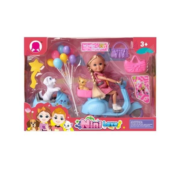 Κούκλα Μανεκέν 15cm Με Σκούτερ, Ζωάκια, Μπαλόνια & Αξεσουάρ Διάφορα Χρώματα