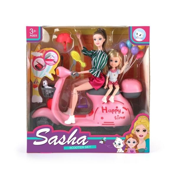 Κούκλα Μανεκέν 29cm Με Σκούτερ, Μίνι Κουκλίτσα και Γατάκι