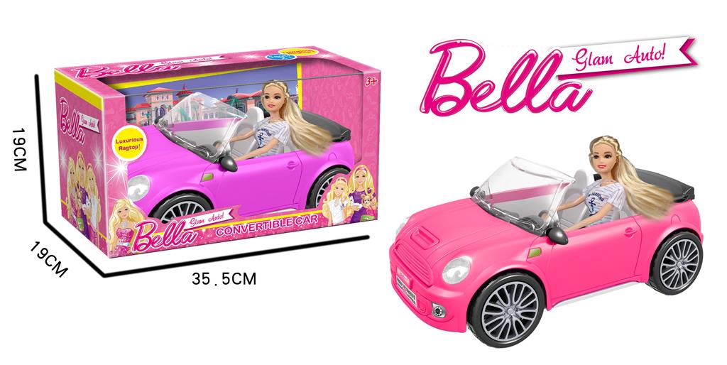 Κούκλα Μανεκέν Bella 28cm Με Ροζ Αυτοκίνητο