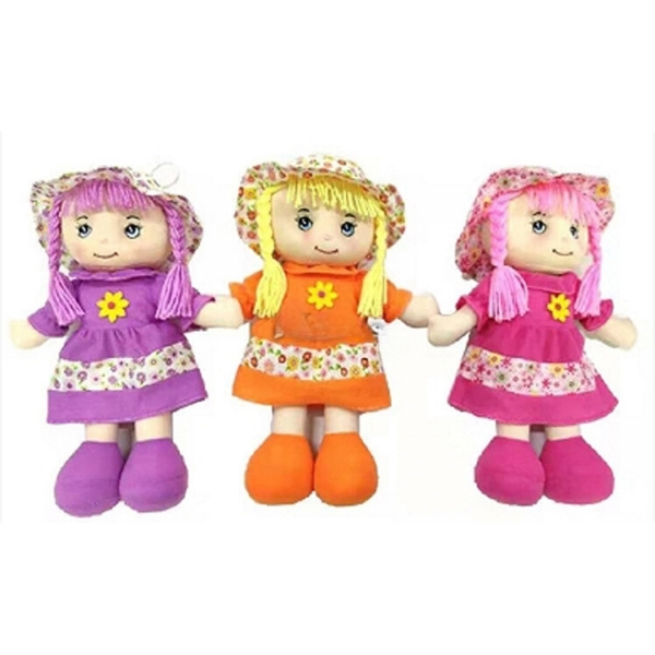 Κούκλα Πάνινη Με Καπέλο Και Κοτσίδες 35cm 3 Χρώματα