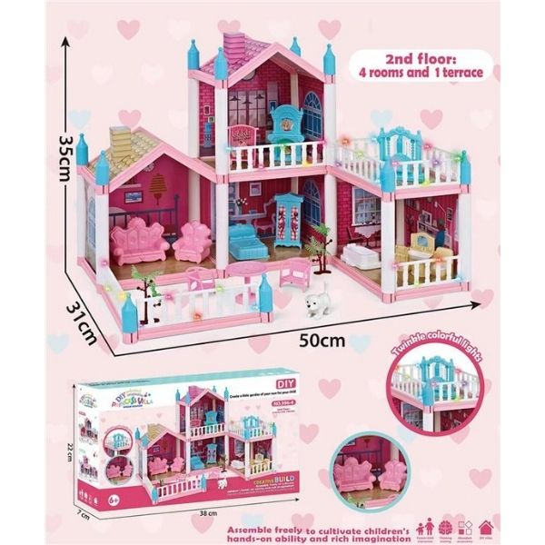Κουκλόσπιτο DIY 2όροφο Με Έπιπλα & Φως