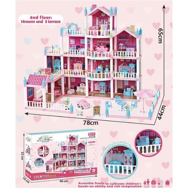 Κουκλόσπιτο DIY 4όροφο Με Έπιπλα & Φως