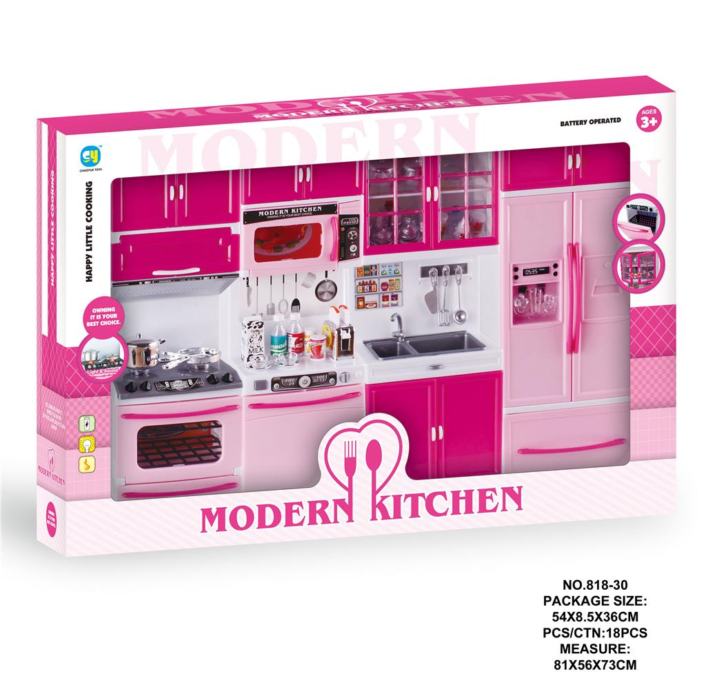 Κουζίνα Μπαταρίας Ροζ Με Αξεσουάρ, Ήχο & Φως