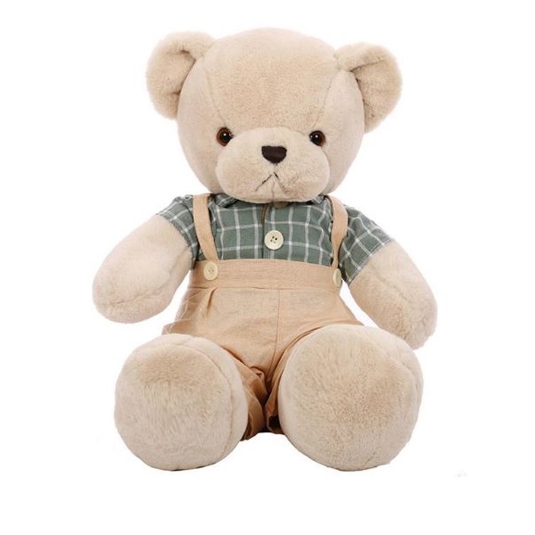 Λούτρινο Αρκουδάκι 40cm Καρώ Πουκάμισο Και Τιράντες