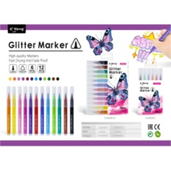 Μαρκαδόροι Χοντροί Glitter 12τμχ