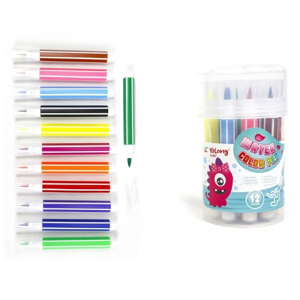 Μαρκαδόροι Χοντροί Πλενόμενοι Σε Βαρελάκι Διάφορα Σχέδια 12τμχ