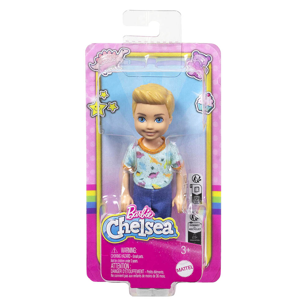 Mattel Barbie Chelsea & Φίλες – Κούκλα Ξανθό Αγοράκι Μπλούζα Δεινόσαυρος (DWJ33/HXM98)