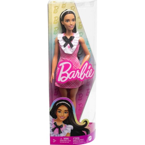 Mattel Barbie Fashionistas Κούκλα Μελαχρινή Με Ροζ Καρό Φόρεμα (FBR37/HJT06)