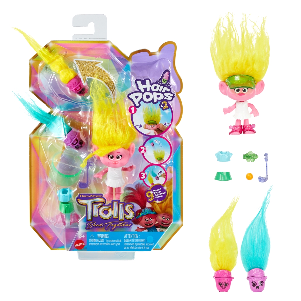 Mattel Dreamworks Trolls 3 Band Together Mini Hair Pops Κίτρινα Μαλλιά (HNF02/HNF11)