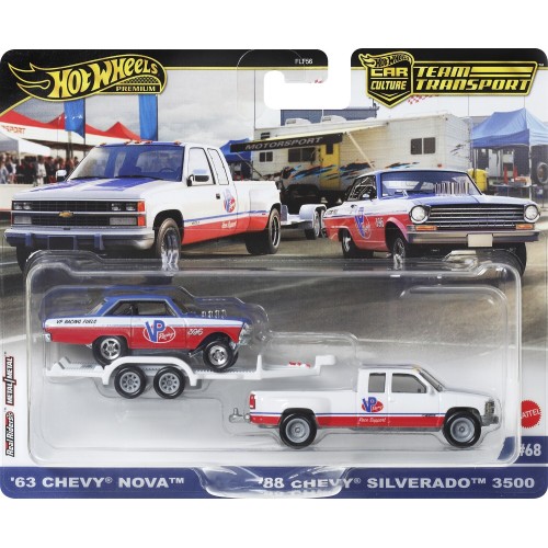 Mattel Hot Wheels - Νταλίκα Με Αυτοκινητάκι, \'63 Chevy Nova/\'88 Chevy Silverado 3500 (FLF56/HRV42)