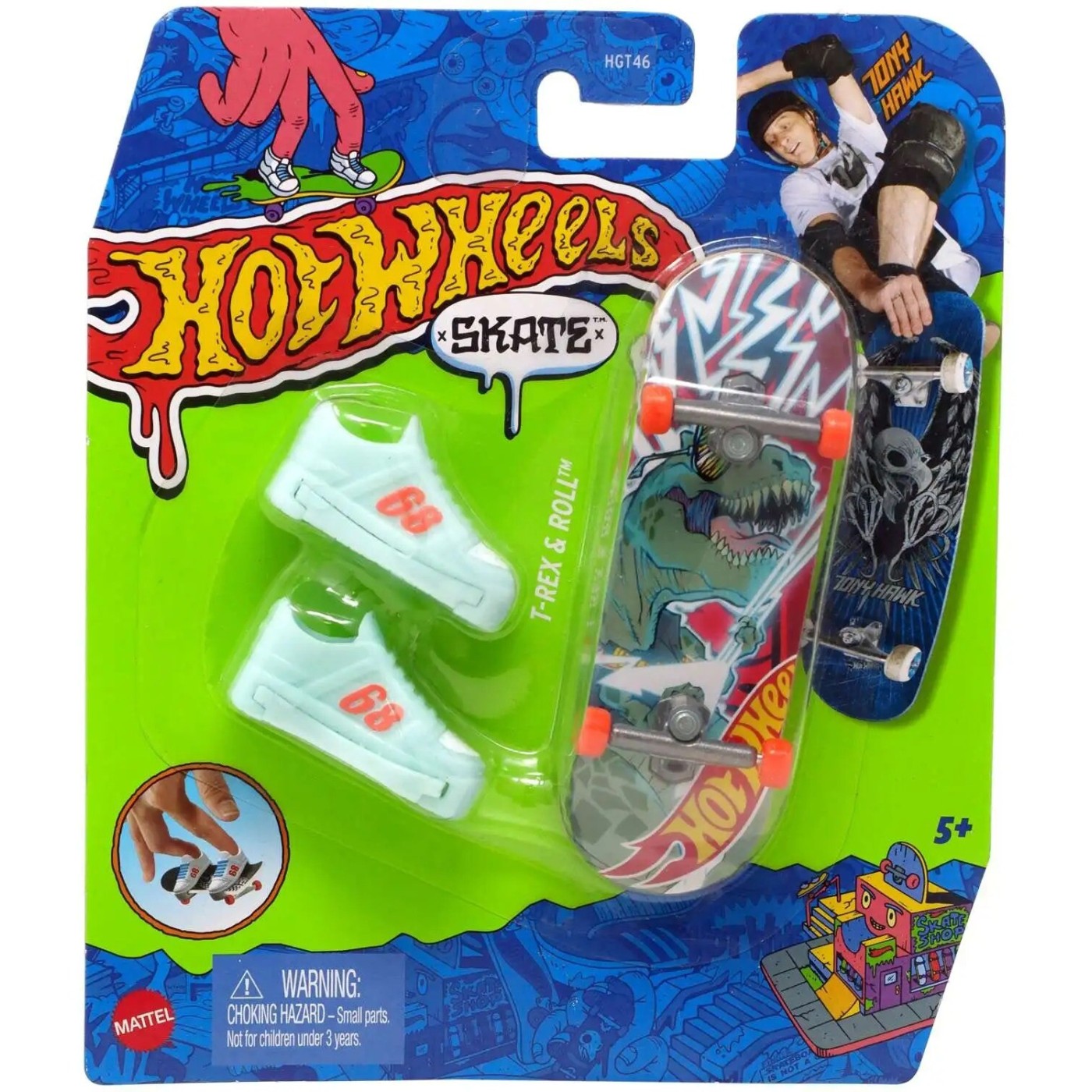 Mattel Hot Wheels Skate & Παπούτσια Fingerboard Tony Hawk T-Rex & Roll (HGT46/HGT60)