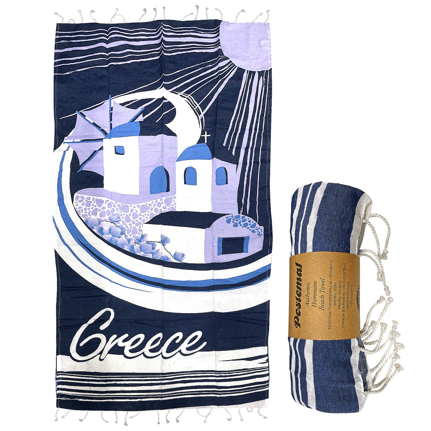 Πετσέτα Θαλάσσης Pestemal 280g 90x180cm Ελληνικό Νησί (42-821-ΜΠΛΕ.ΣΚ)