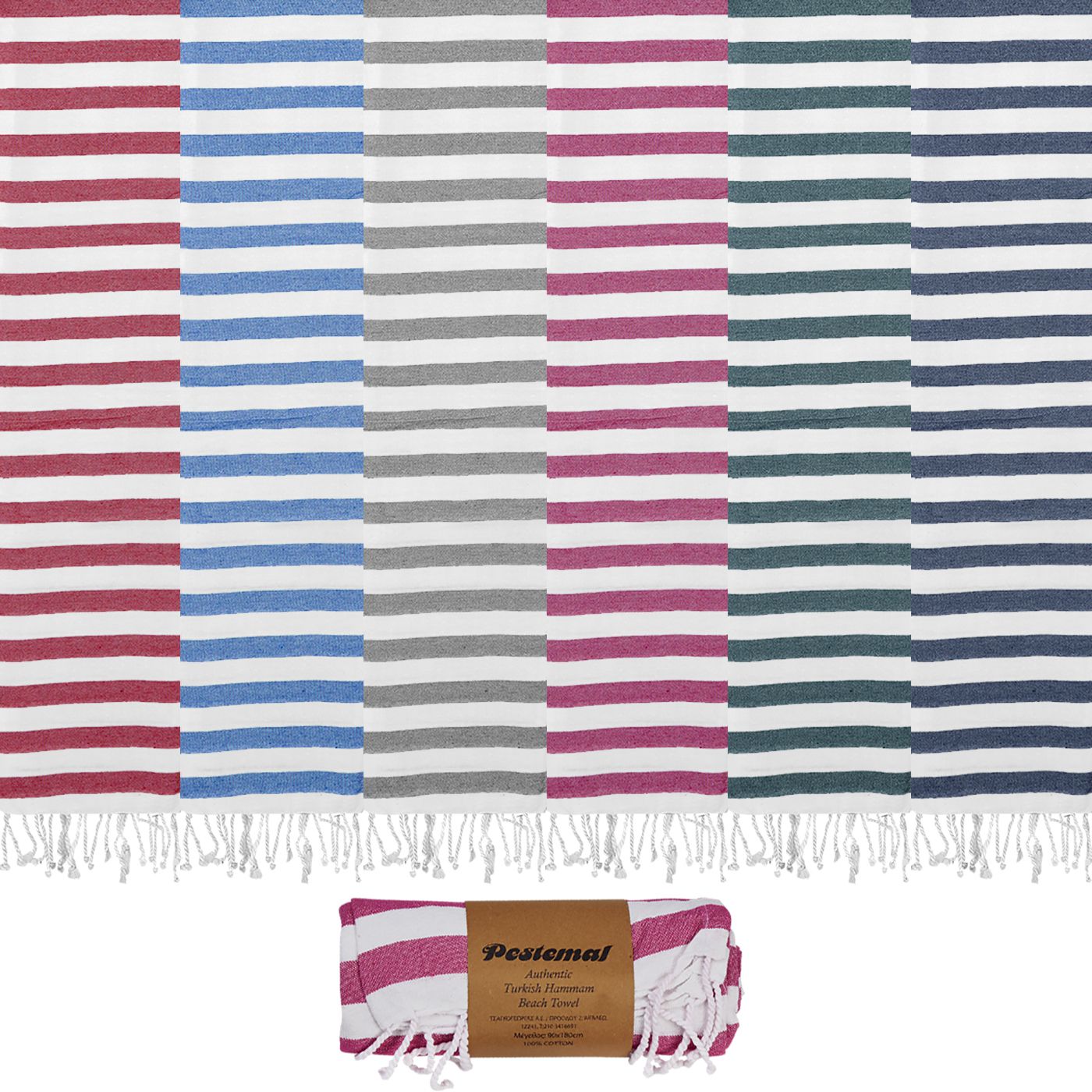Πετσέτα Θαλάσσης Pestemal Ριγέ 280g 90x180cm Φούξια (42-821-FUX)