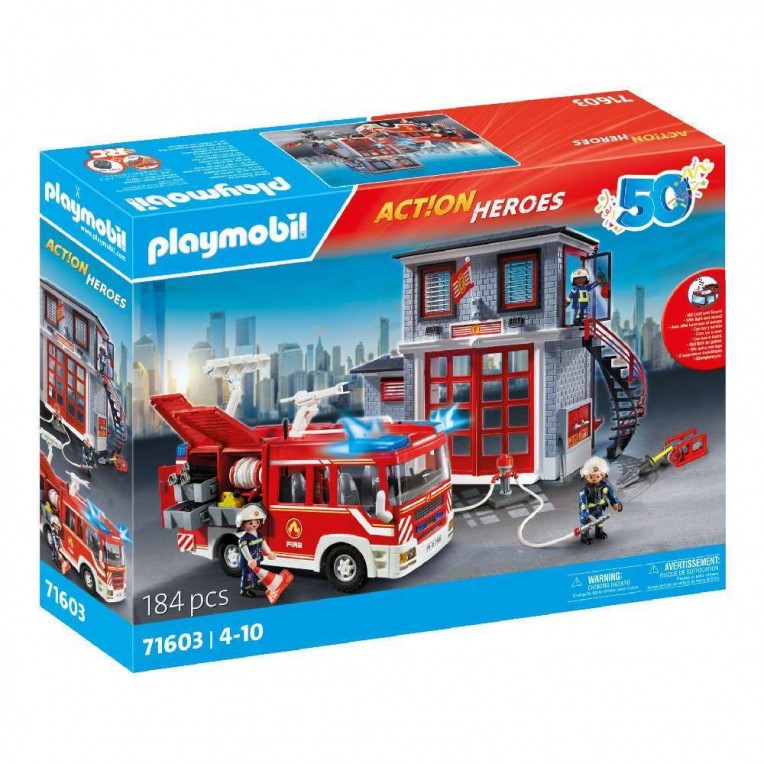 Playmobil Action Heroes Αρχηγείο και Όχημα Πυροσβεστικής 50 Χρόνια (71603)