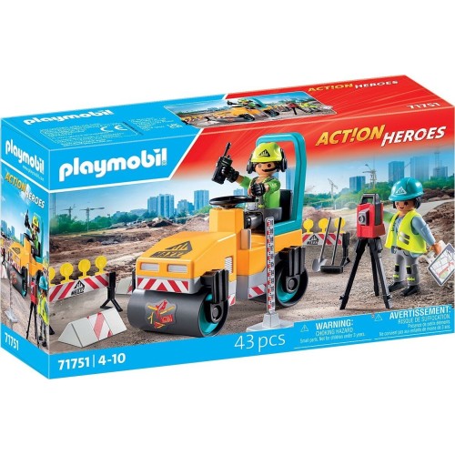 Playmobil Action Heroes Οδοστρωτήρας Και Εργάτες (71751)