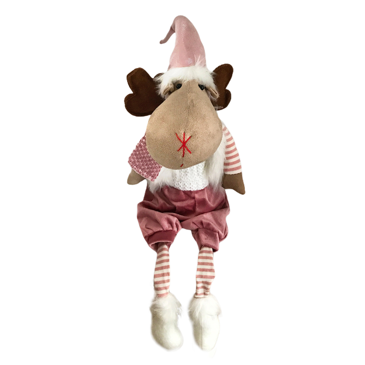 Χριστουγεννιλατικη Διακοσμητική Φιγούρα Τάρανδος Ροζ Βελουτέ 26cm