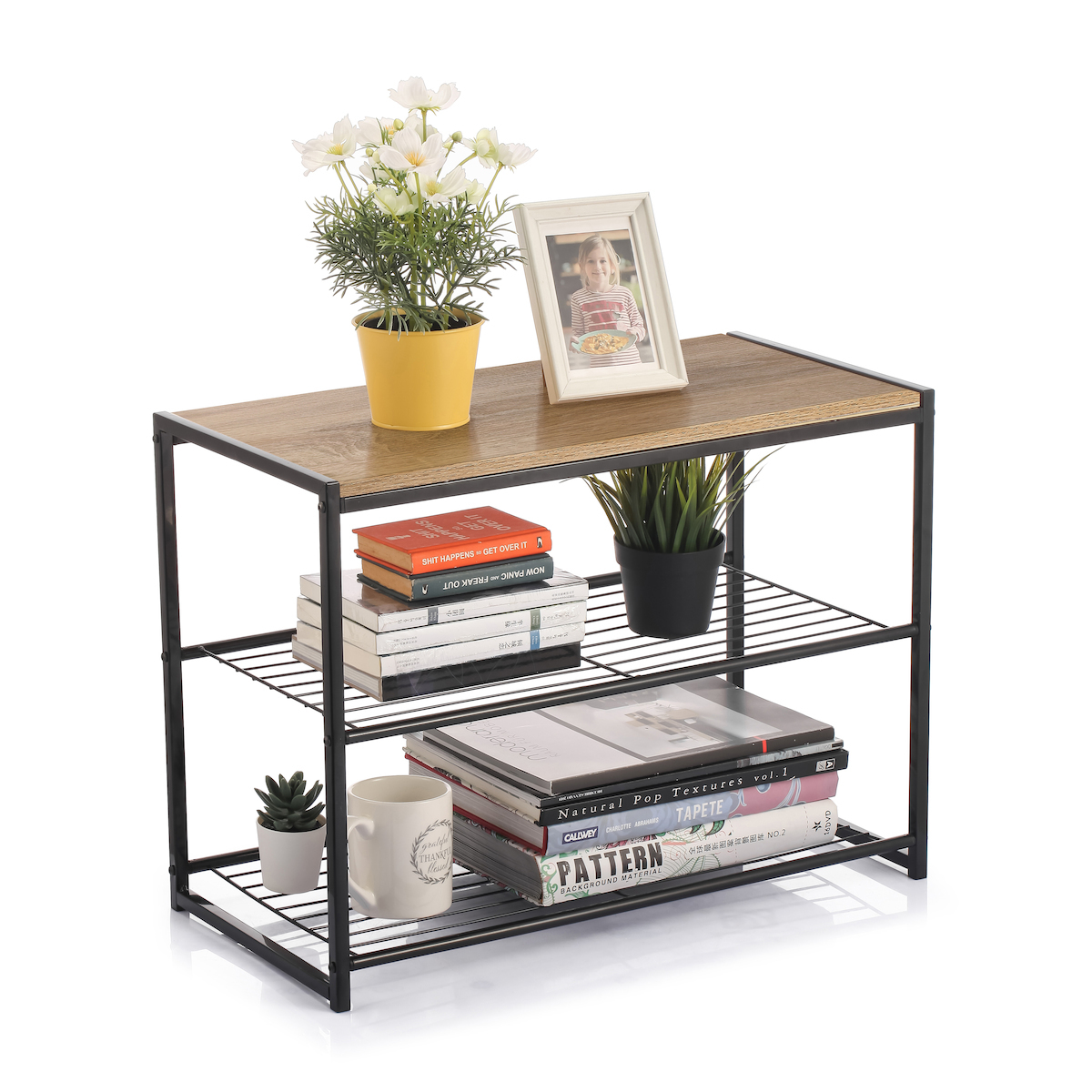 TnS Ραφιέρα Μεταλλική Με 3 Ξύλινα Ράφια Καφέ 60x30x44,5cm (33-950-2376)