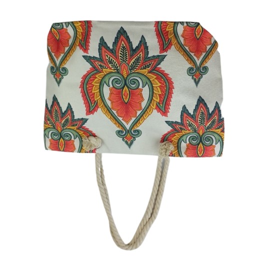 Τσάντα Θαλάσσης Im Linen Lotus Flower Λευκή Με Σχέδια 52x38x15cm