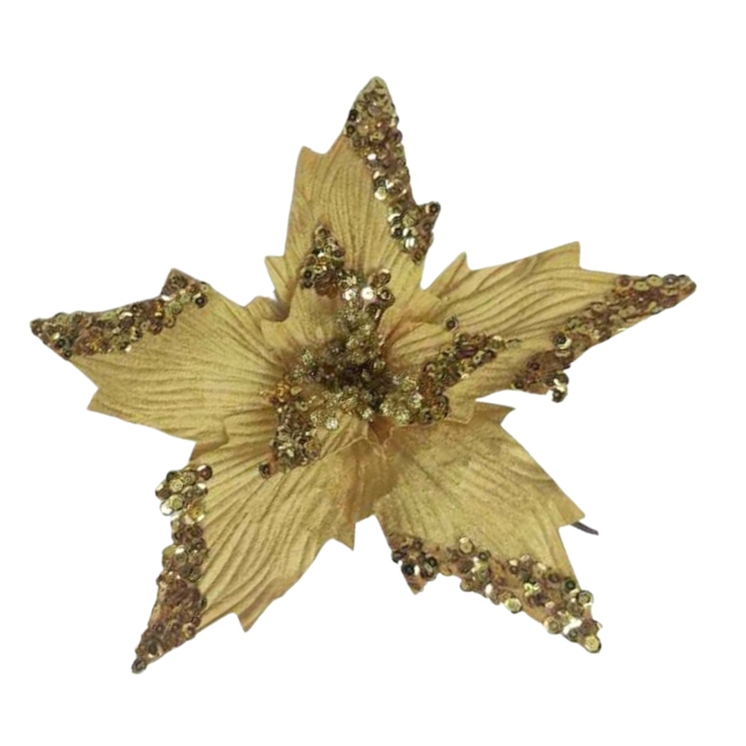 Χρισουγεννιάτικο Διακοσμητικό Αλεξανδρινό Χρυσό Βελουτέ Πούλιες Φ30 17cm