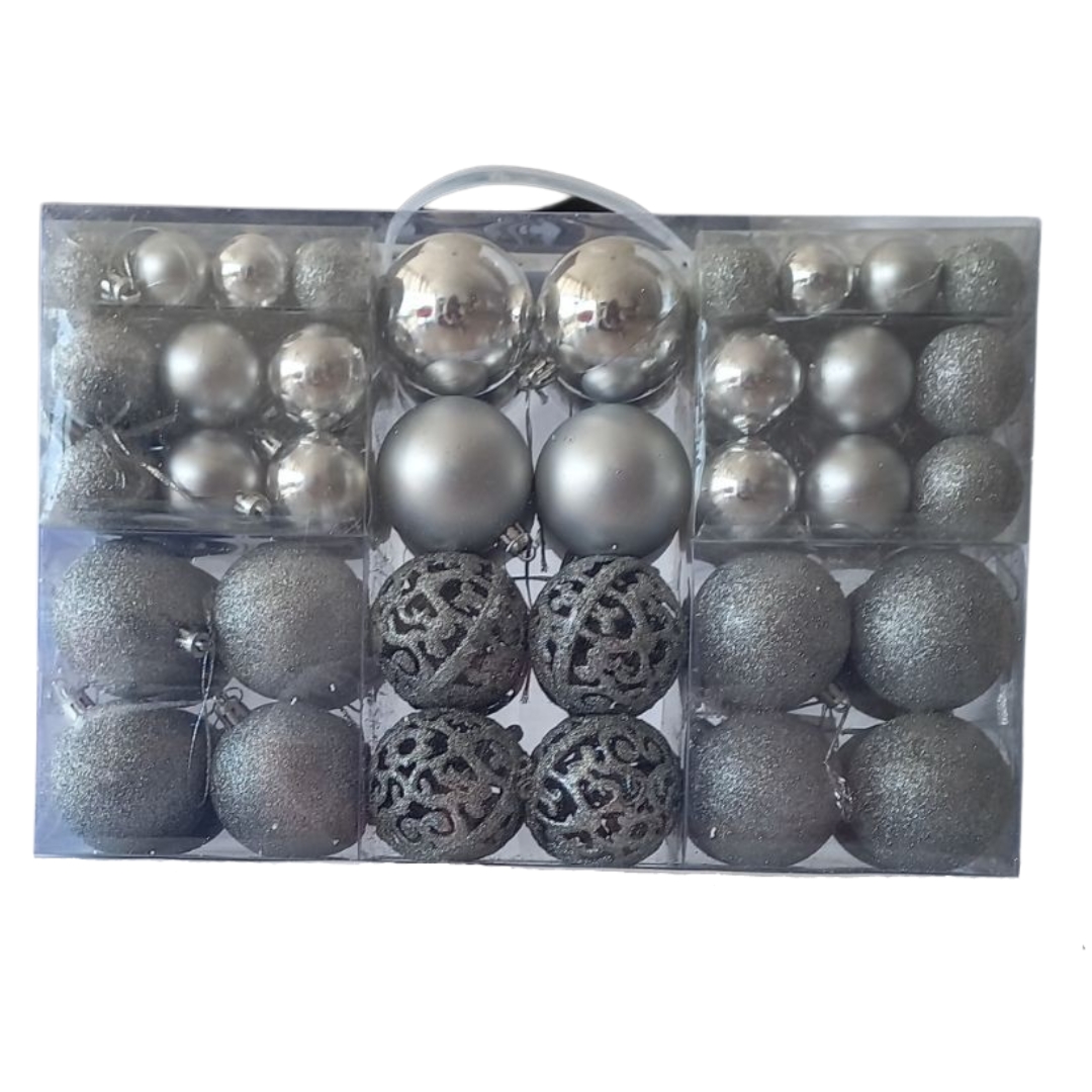 Χριστουγεννιάτικες Μπάλες Σετ Ασημί Ματ Γυαλιστερές Glitter Διάτρητες 3-4-6cm 100τμχ