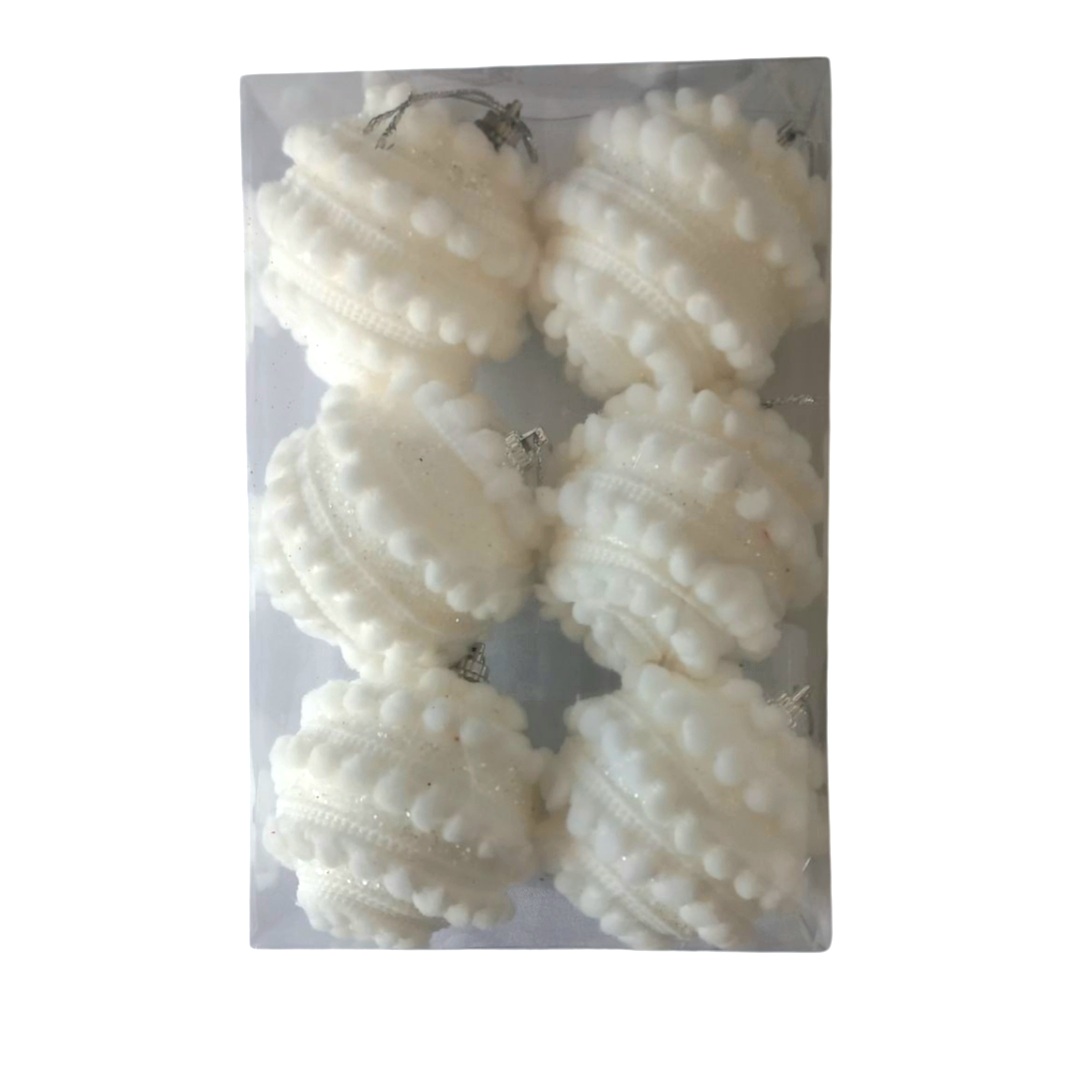 Χριστουγεννιάτικες Μπάλες Σετ Λευκές Pon Pon Glitter 6cm 6τμχ