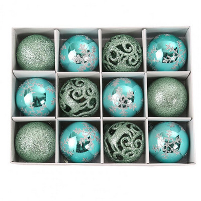 Χριστουγεννιάτικες Μπάλες Σετ Πράσινες Γυαλιστερές Glitter Διάτρητες Σχέδια 6cm 12τμχ