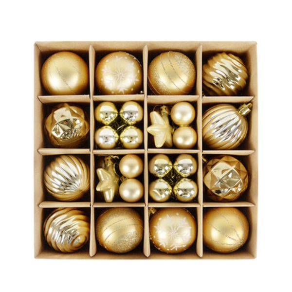 Χριστουγεννιάτικες Μπάλες Σετ Χρυσές Ματ Γυαλιστερές Glitter Σχέδια 3-4,5-6cm 42τμχ