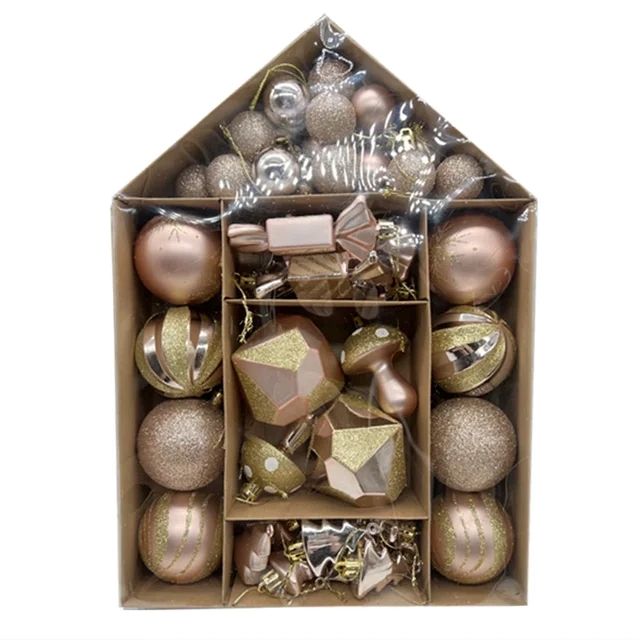 Χριστουγεννιάτικες Μπάλες & Στολίδια Σετ Ροζ-Χρυσό Ματ Γυαλιστερά 56τμχ