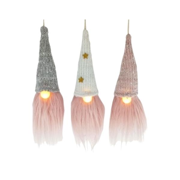 Χριστουγεννιάτικη Διακοσμητική Φιγούρα Φωτιζόμενη Gnome Με Πλεκτό Σκουφί 3 Σχέδια 7x7x30cm