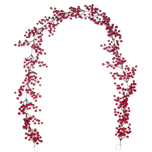 Χριστουγεννιάτικη Διακοσμητική Γιρλάντα Κλαδί Κόκκινα Ρόδια Μικρά 176cm