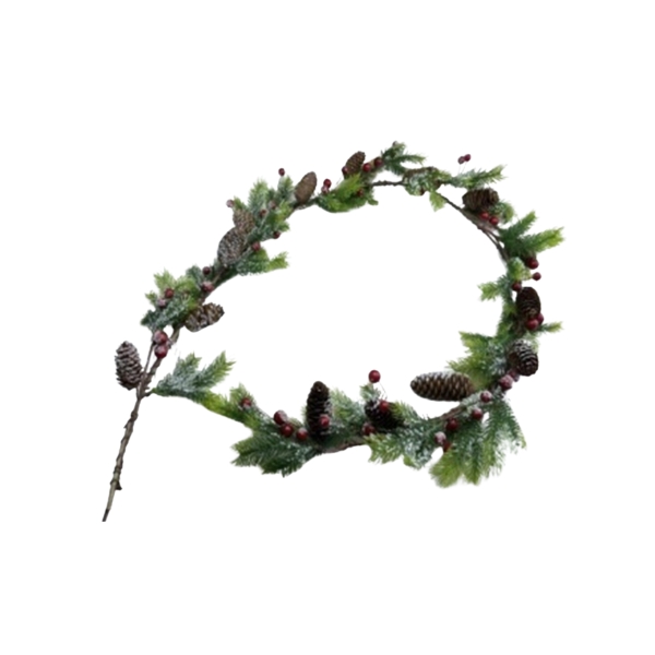 Χριστουγεννιάτικη Γιρλάντα Πεύκο Χιονισμένο, Με Κουκουνάρια, Καρπούς 165cm